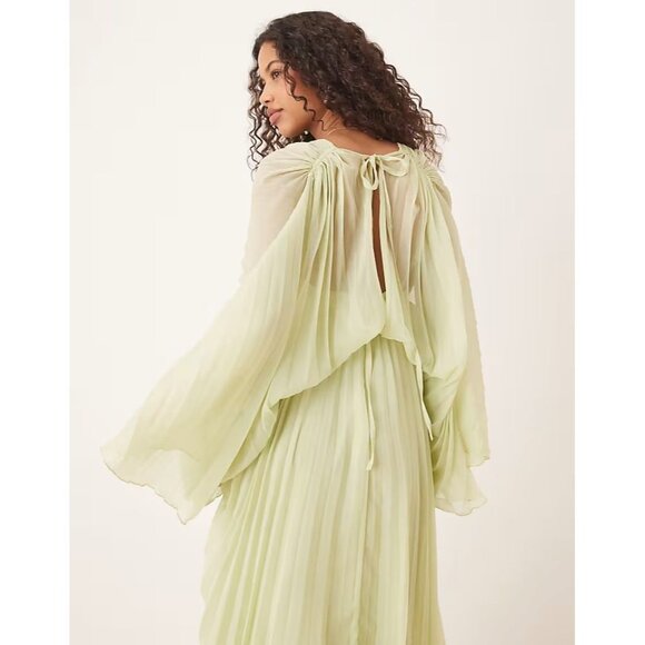 ASOS Women Maxi Dress Pleated Drape Capelet Twist Front Chiffon Sz 0 Lite Green - Picture 14 of 14